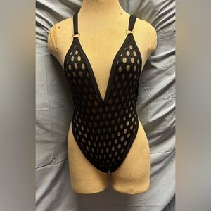 Black Sheer Polka Dot Thong Bodysuit